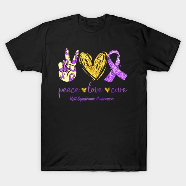 Peace Love Cure Ribbon Rett Syndrome Awareness T-Shirt by ANGELA2-BRYANT